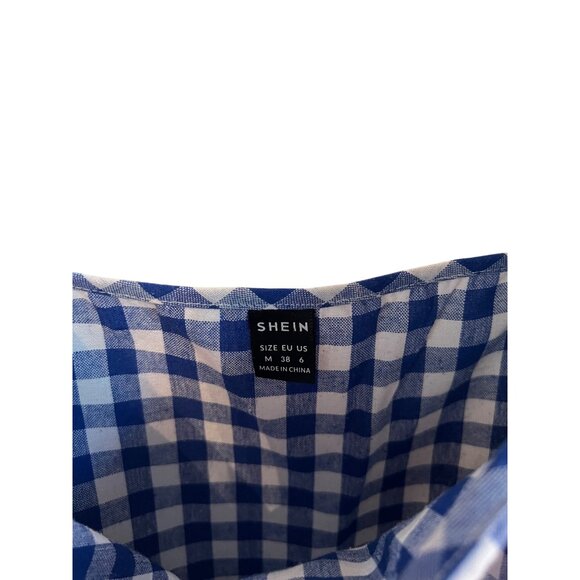 Shein Blue Mini Babydoll Dress Square Neck Gingham Puff Sleeve Women's Size M - Picture 4 of 5